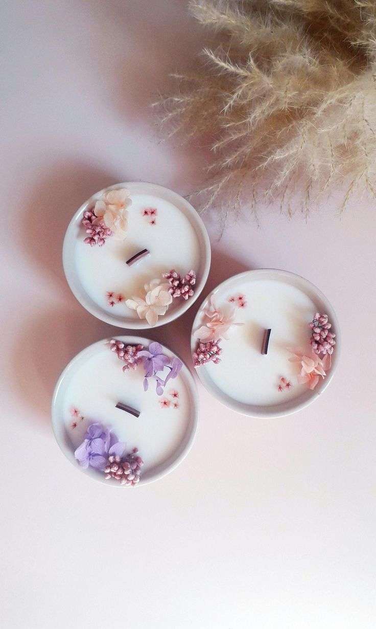 Bougies Parfumées et Fleuries _ Fleur de Coton _ Fleur de Cerisier _ Fleur de Lin _ Fleurs séchées _ Parfums de Grasse _ Cire de Soja