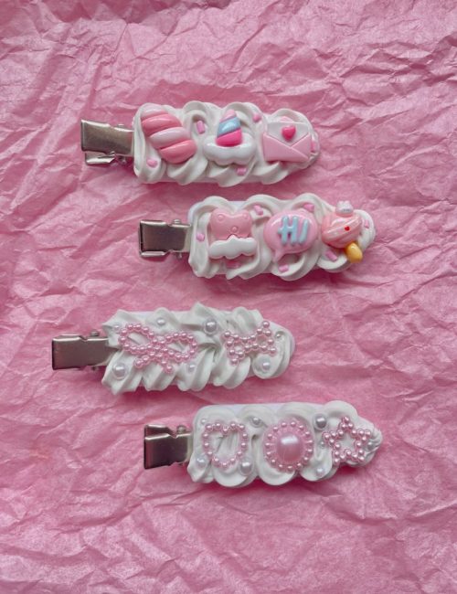 Two Set Cute Kawaii Pearl Cartoon Decoden Cream Hairclips1in x 3in